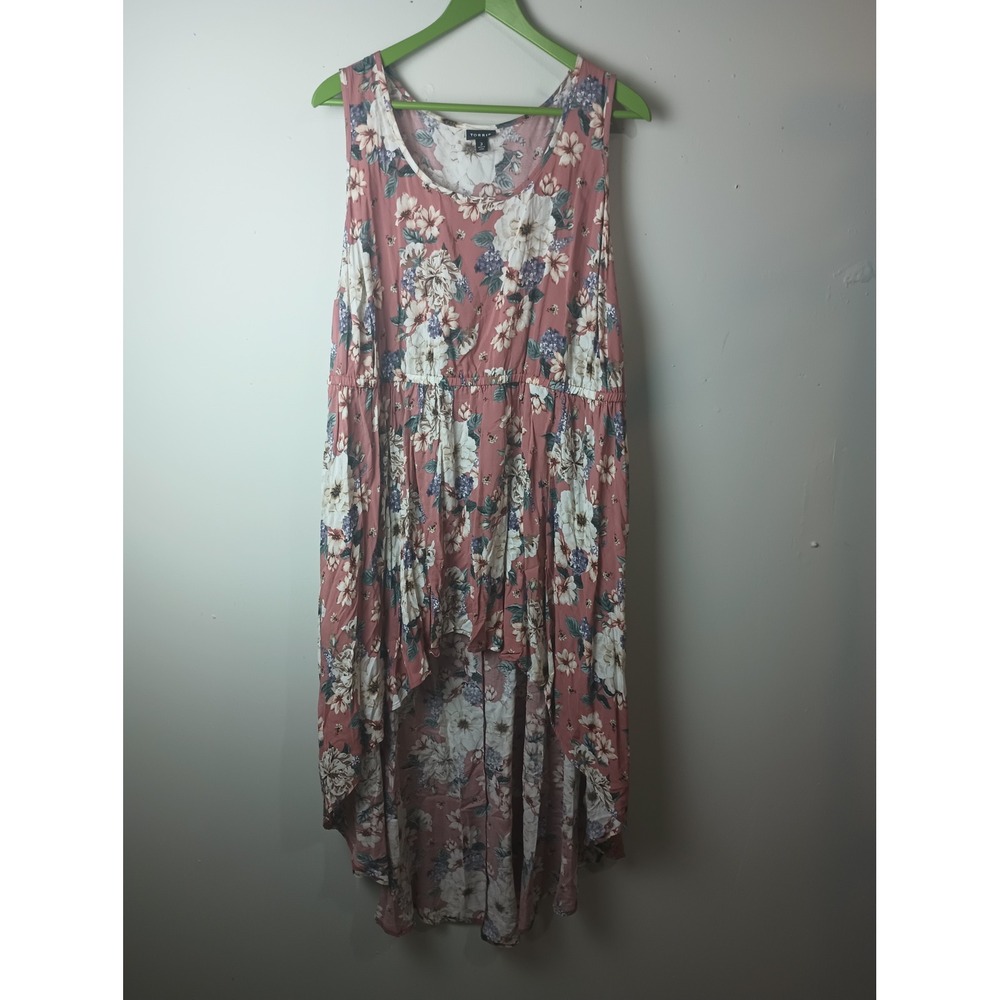 Torrid Womens Size 3 Pink Floral High Low Sleeveless Rayon Empire Waist Dress